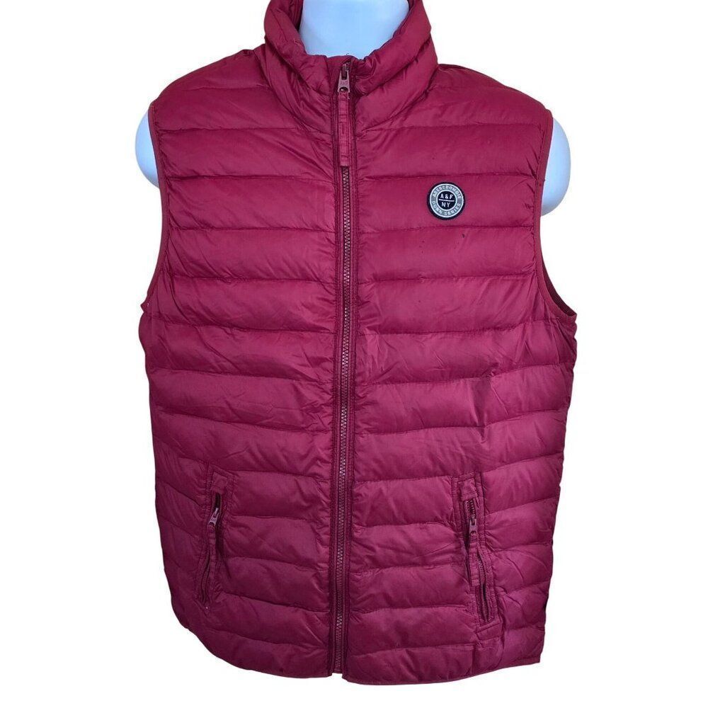 Abercrombie & Fitch Mens Red Puffer Vest winter warm ski boho hiking gorpcore
